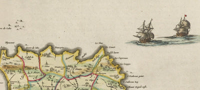 Old Map of Jersey and Guernsey, 1665 by Blaeu - English Channel Isles, Bailiwicks and Crown Dependencies, St Helier, Saint Peter Port