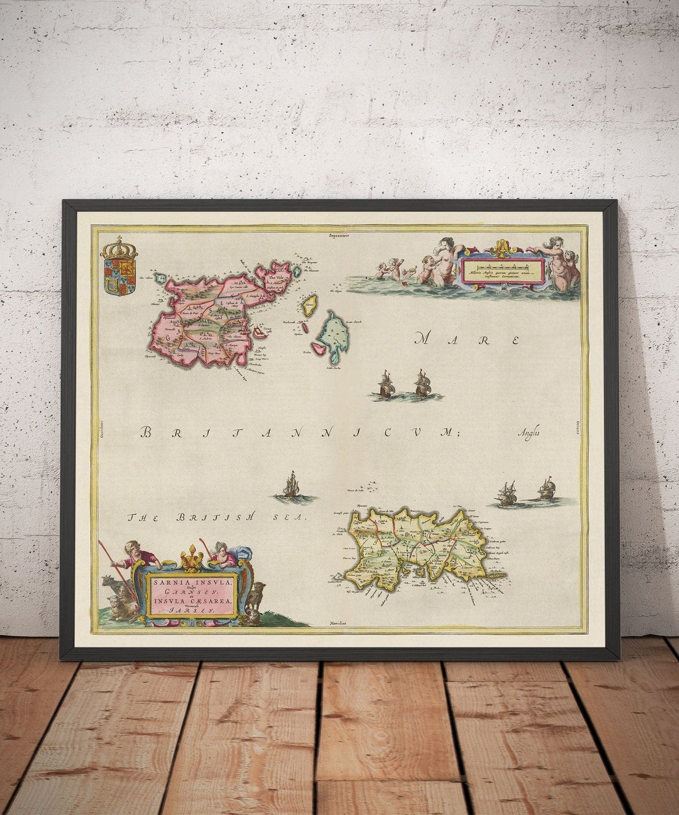 Old Map of Jersey and Guernsey, 1665 by Blaeu - English Channel Isles, Bailiwicks and Crown Dependencies, St Helier, Saint Peter Port