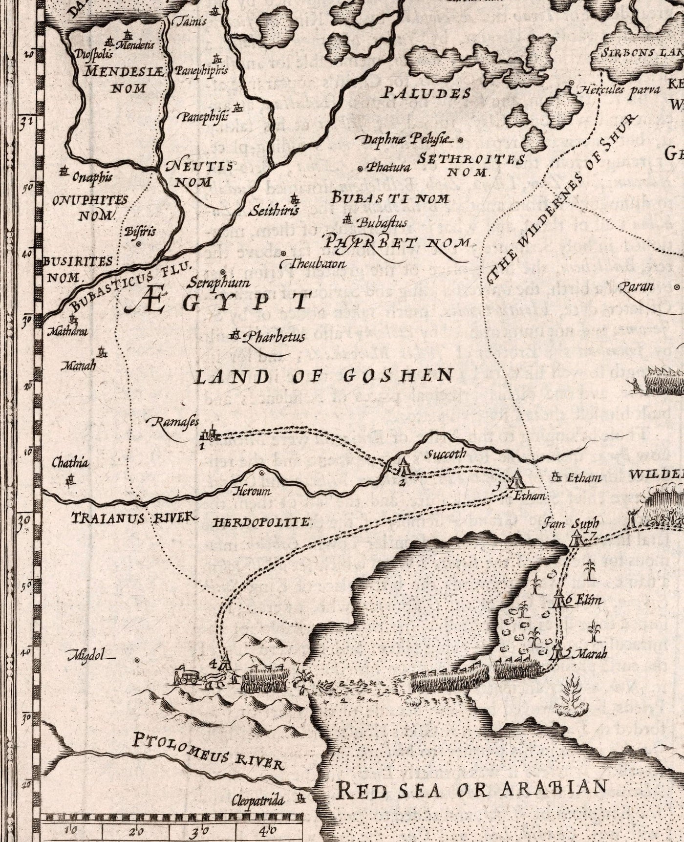 Mapa antiguo de Canaán, Israel, en 1627 por John Speed ​​- Jerusalén, Levant, Palestina, Middle East - Moses & Bible Tabla