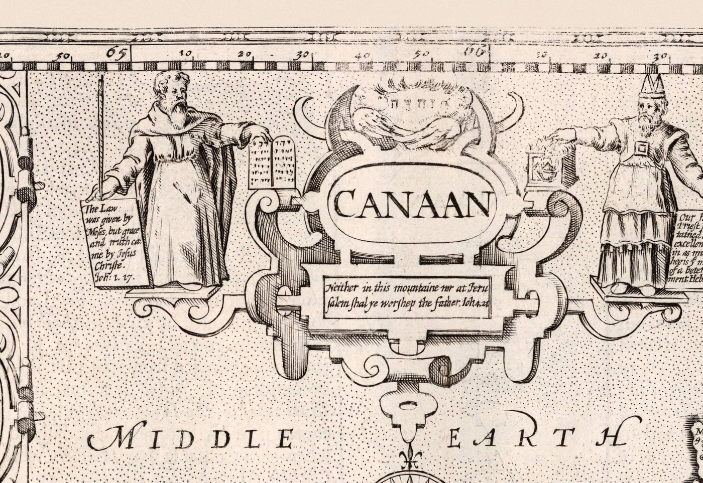 Mapa antiguo de Canaán, Israel, en 1627 por John Speed ​​- Jerusalén, Levant, Palestina, Middle East - Moses & Bible Tabla