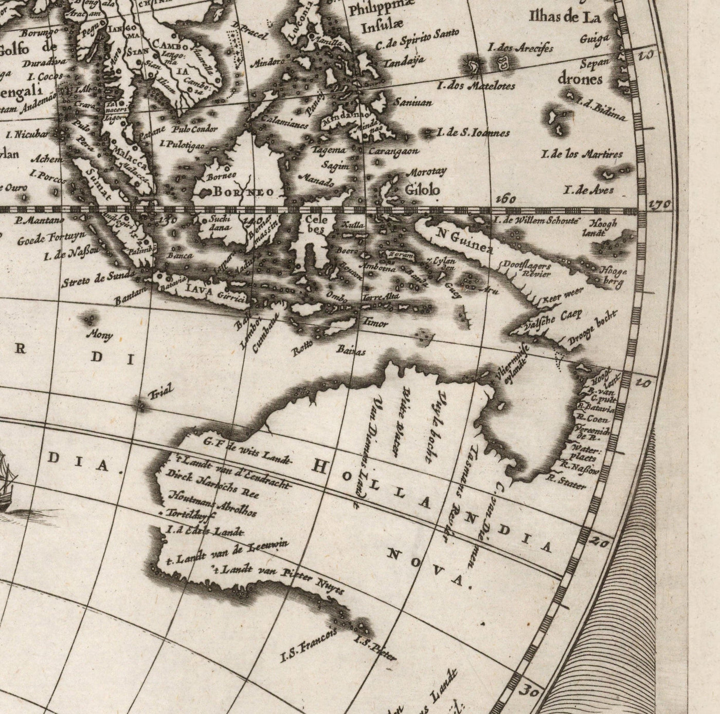 Old World Atlas Map, 1662 by Joan Blaeu - Rare Monochrome Wall Art