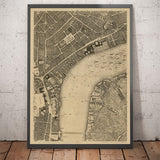 Ancienne carte de Londres, 1746 par John Rocque - C2 - Somerset House Covent Jardin Seven Cadre Waterloo, Charring Cross, Westminster Lambeth