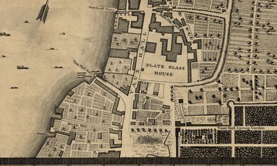 Old Map of London, 1746 by John Rocque, C3 - Lambeth, Vauxhall, Westminster, Parliament, Millbank, Kennington, Marshes