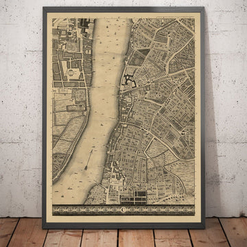 Old Map of London, 1746 by John Rocque, C3 - Lambeth, Vauxhall, Westminster, Parliament, Millbank, Kennington, Marshes