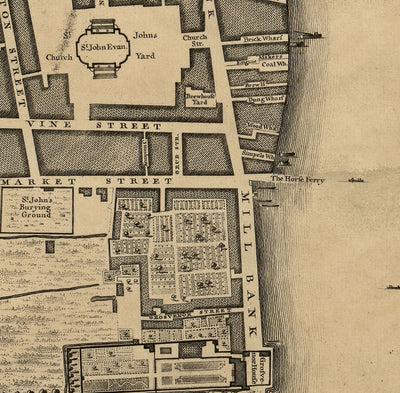 Old Map of London, 1746 by John Rocque, C3 - Lambeth, Vauxhall, Westminster, Parliament, Millbank, Kennington, Marshes