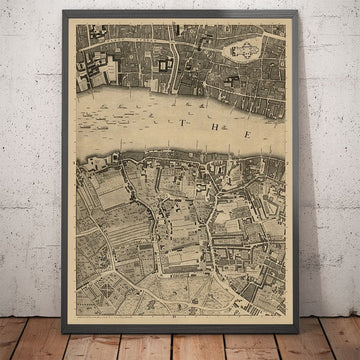 Mappa antica di Londra, 1746 di John Rocque - D2 - Cattedrale di San Paolo, Blackfriars, Southbank, Bankside,. Fleet Street, Temple, Upper Ground 