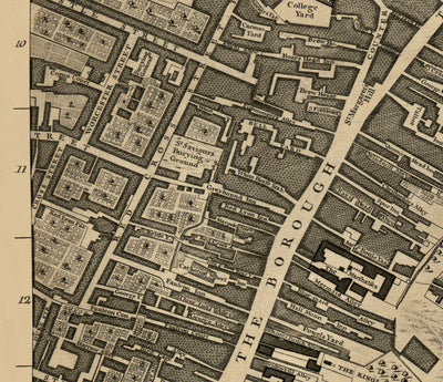 Old Map of London, 1746 by John Rocque, E2 - London Bridge, City of London, Borough, Bermondsey, Monument, Cannon, Bank