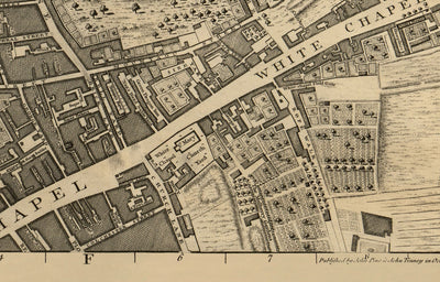 Old Map of London 1746 by John Rocque - F1 - Shoreditch, Spitalfields, Brick Lane, Whitechapel, East London, Hackney, Tower Hamlets, E1