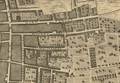Old Map of London 1746 by John Rocque - F1 - Shoreditch, Spitalfields, Brick Lane, Whitechapel, East London, Hackney, Tower Hamlets, E1