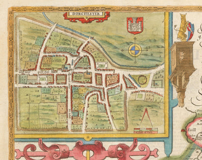 Old Map of Dorset in 1611 by John Speed - Poole, Weymouth, Dorchester, Bridport
