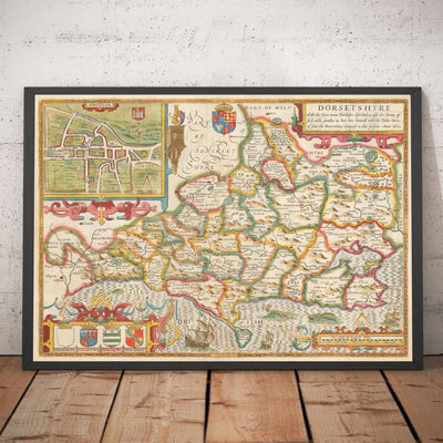 Old Map of Dorset in 1611 by John Speed - Poole, Weymouth, Dorchester, Bridport