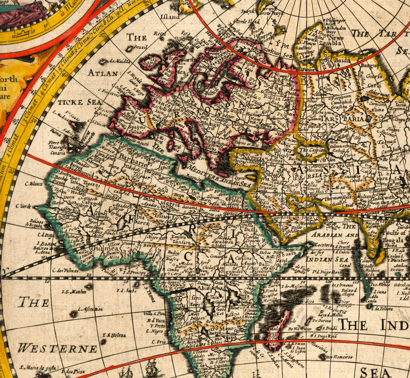 Old World Map from 1651 by John Speed - Rare Colour Vintage Wall Art