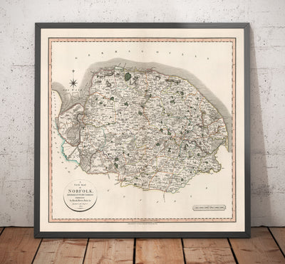 Old Map of Norfolk in 1807 by John Cary - Norwich, Cromer, Great Yarmouth, Thetford, King's Lynn