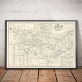 Ancienne carte du Kent en 1596 par Philip Symonson - Dartford, Maidstone, Bromley, Tunbridge, Gillingham, Chatham