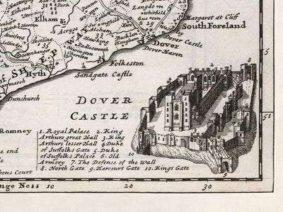 Old Map of Kent 1724, Herman Moll - Dartford, Maidstone, Bromley, Tunbridge, Gillingham, Chatham