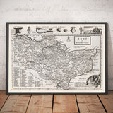 Ancienne Carte de Kent 1724, Herman Moll - Dartford, Maidstone, Brombley, Tunbridge, Gillingham, Chatham