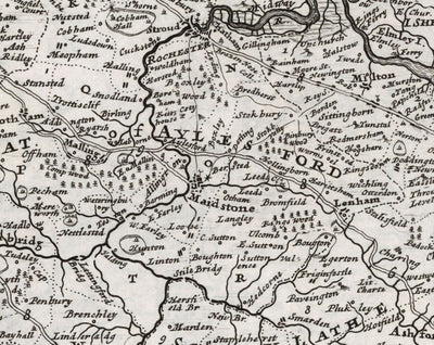 Old Map of Kent 1724, Herman Moll - Dartford, Maidstone, Bromley, Tunbridge, Gillingham, Chatham