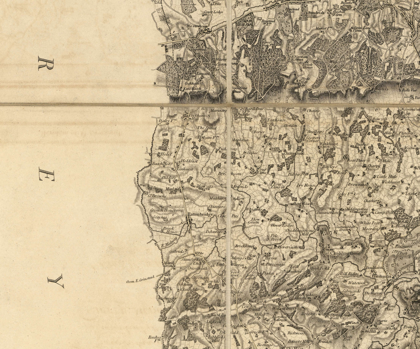 Rare Old Map of Kent, 1809 by Faden & Ordnance Survey - Canterbury, Maidstone, Bromley, Tunbridge, Margate, Lewisham
