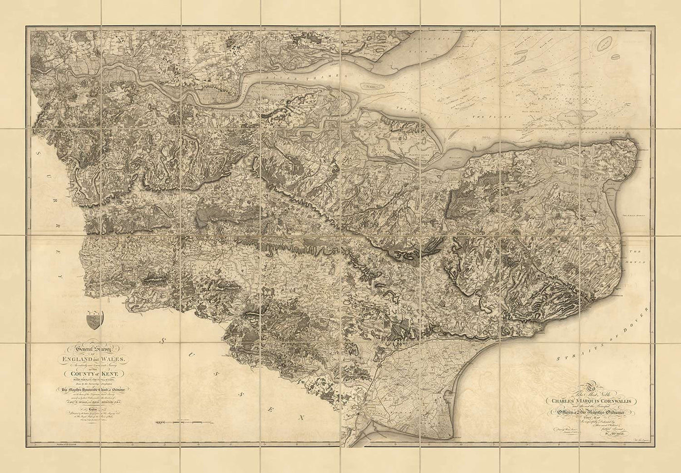 Rare Old Map of Kent, 1809 by Faden & Ordnance Survey - Canterbury, Maidstone, Bromley, Tunbridge, Margate, Lewisham