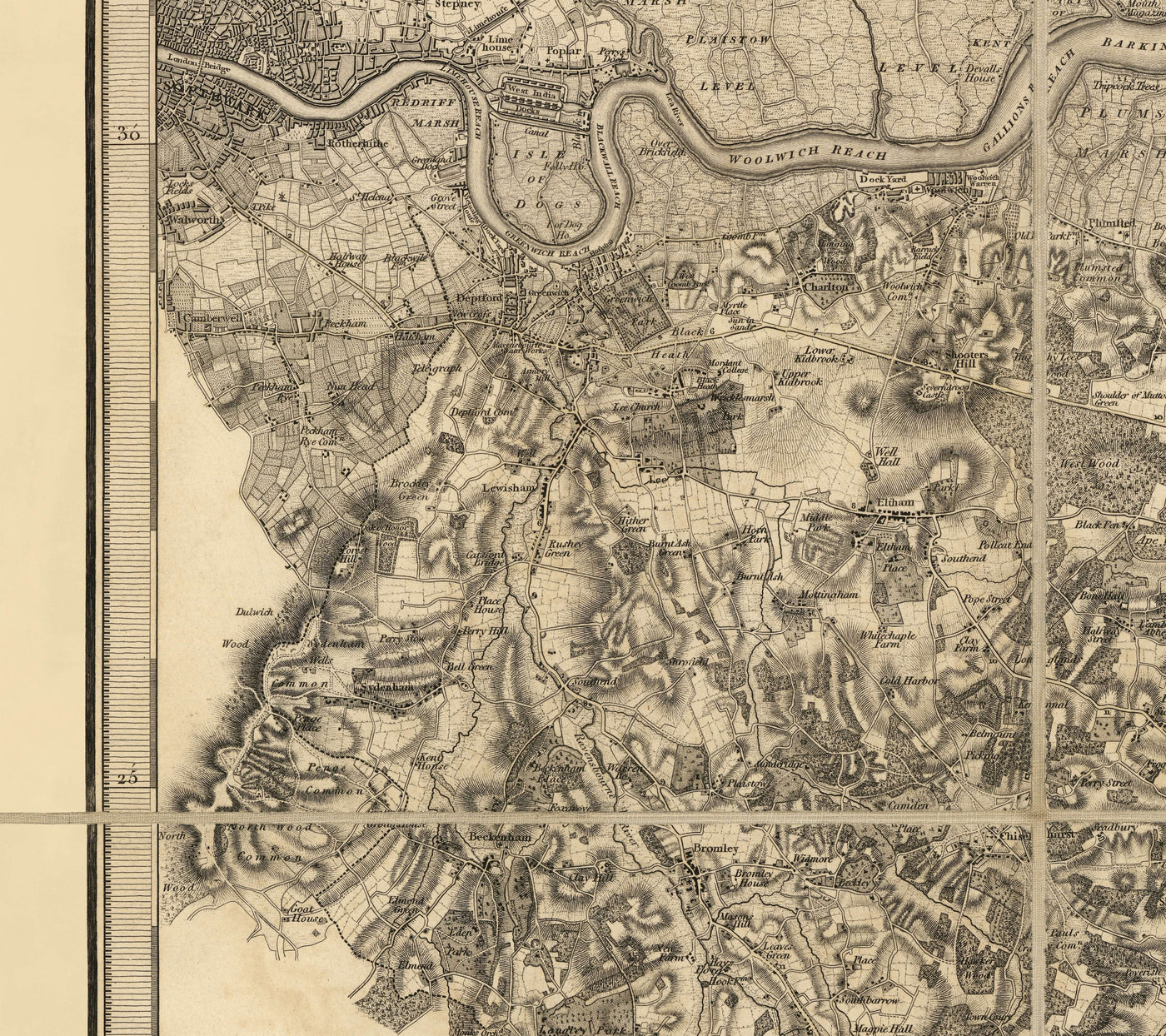 Rare Old Map of Kent, 1809 by Faden & Ordnance Survey - Canterbury, Maidstone, Bromley, Tunbridge, Margate, Lewisham