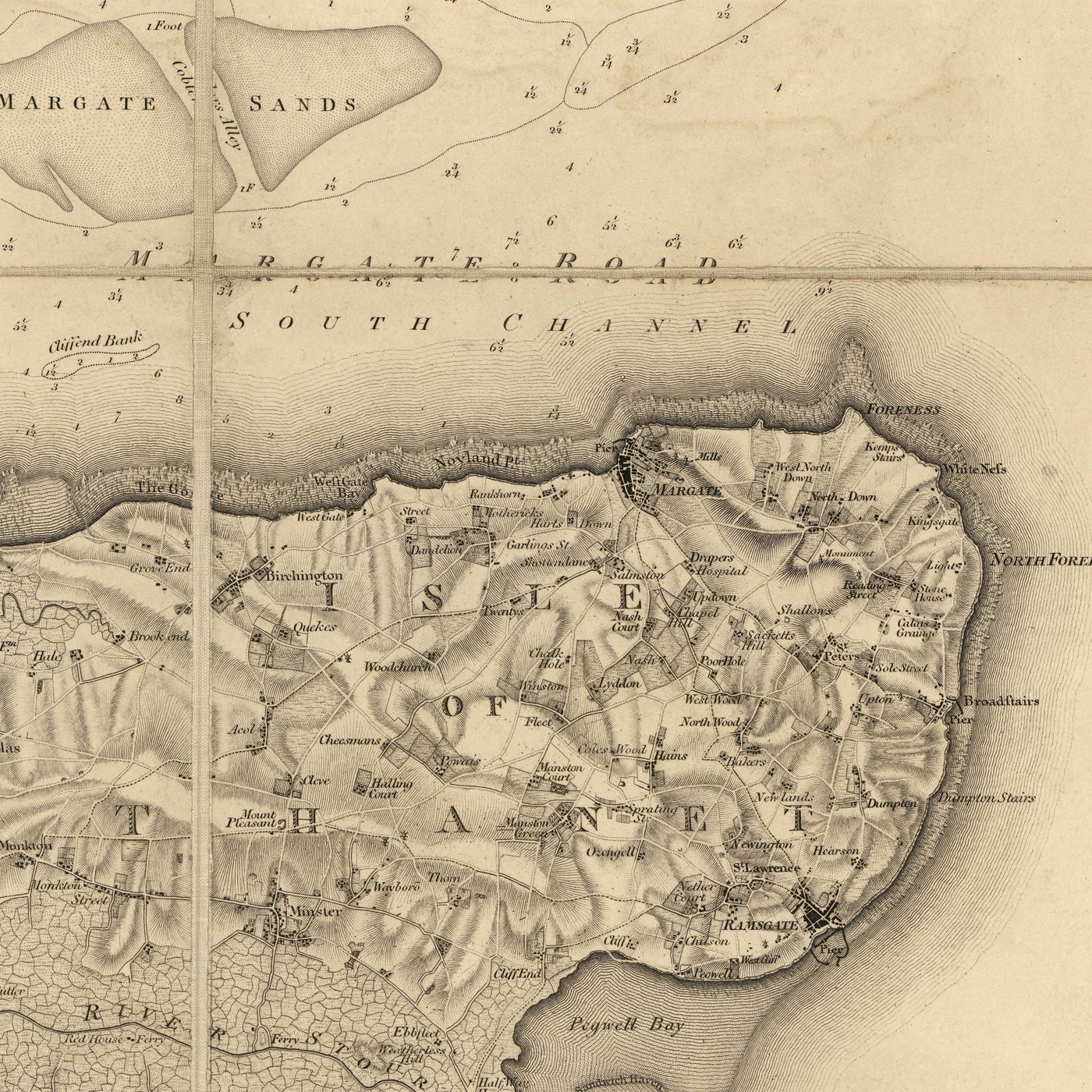 Rare Old Map of Kent, 1809 by Faden & Ordnance Survey - Canterbury, Maidstone, Bromley, Tunbridge, Margate, Lewisham