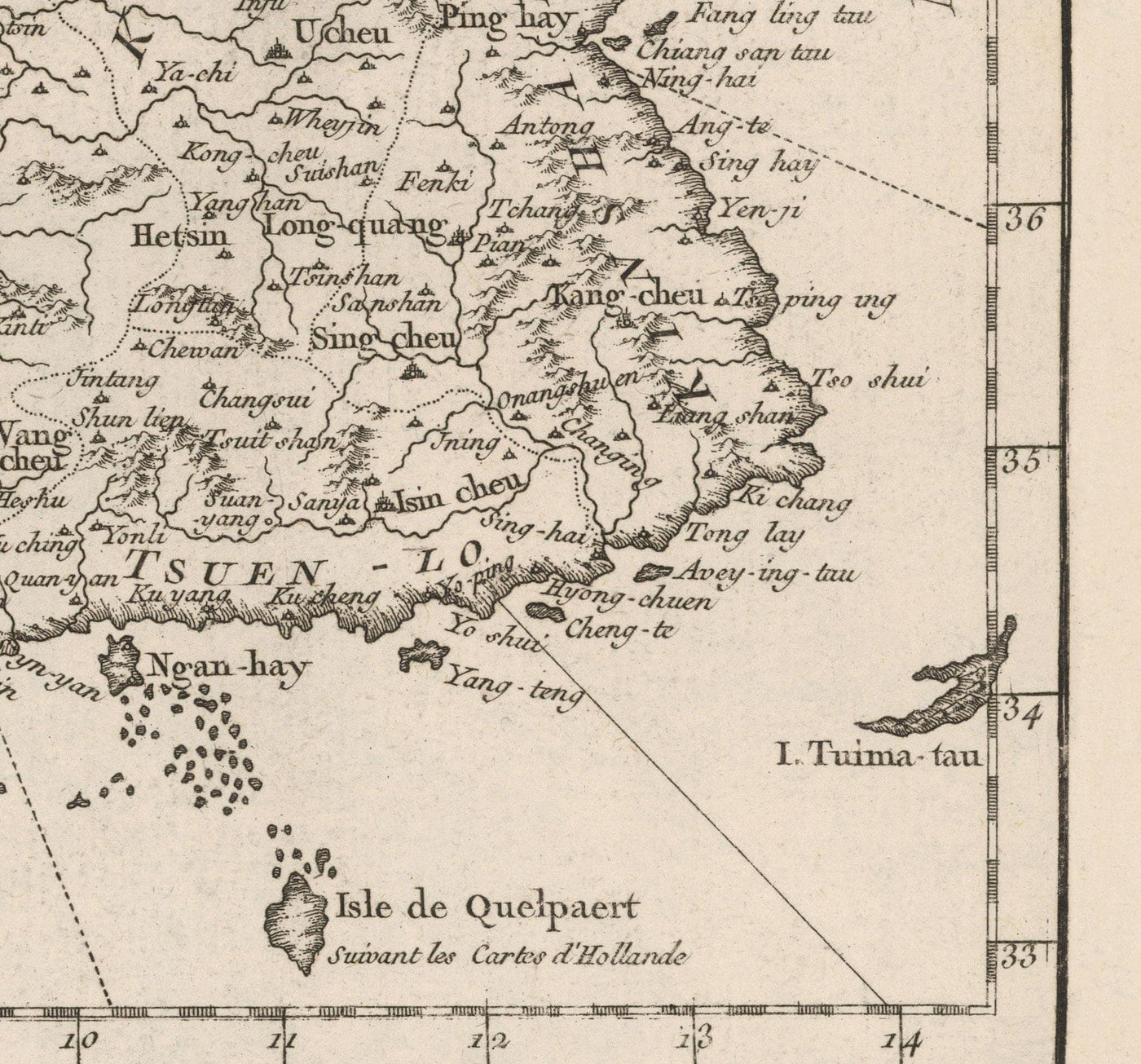 Mapa antiguo de Corea en 1764 por Bellin - Norte, Sur, Seúl, Pyongyang, Península, Dinastía Joseon, Busan, Daegu