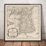 Antica mappa della Corea nel 1764 di Bellin - Nord, Sud, Seoul, Pyongyang, Penisola, Dinastia Joseon, Busan, Daegu 