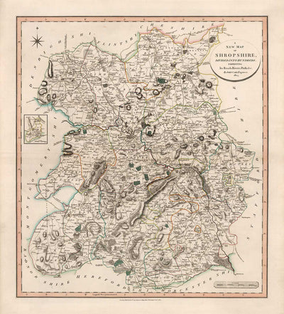 Alte Karte von Shropshire im Jahr 1805 von John Cary - Shrewsbury, Bridgnorth, Ludlow, Ironbridge, Oswestry 