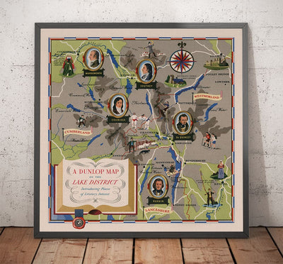 Alte Karte des Lake District, 1950 - Windermere, Derwentwater, Coniston, Lakeland, Keswick, Penrith, Cumbria 