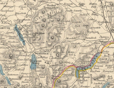 Ancienne carte de la lacune, 1851 par Tallis & Rapkin - Cumbria, Westmorland, Lancashire, Windermere, Lakeland