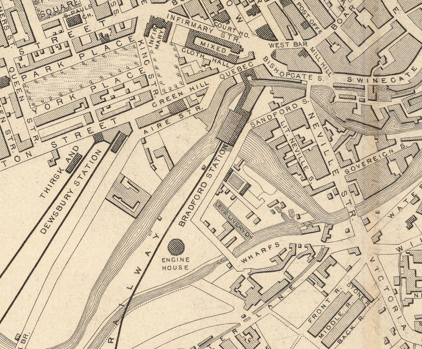 Raro mapa antiguo de Leeds en 1851 por John Rapkin