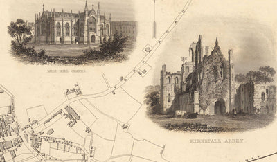 Raro mapa antiguo de Leeds en 1851 por John Rapkin