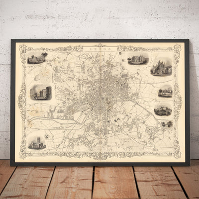 Raro mapa antiguo de Leeds en 1851 por John Rapkin