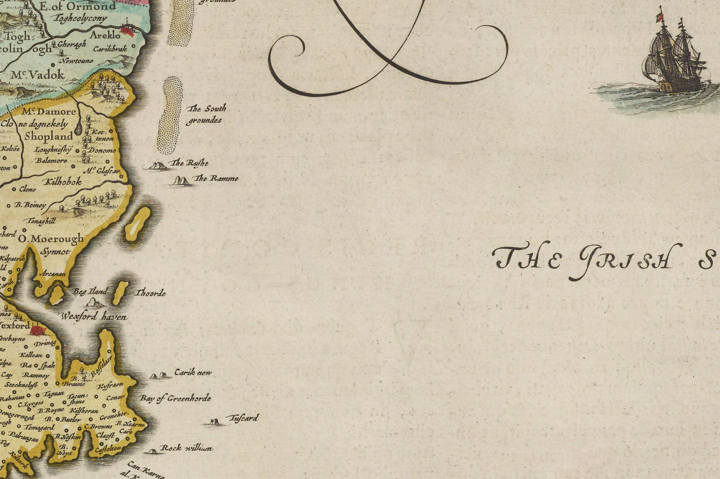 Old Map of Leinster, Ireland in 1665 by Joan Blaeu - County Dublin, Kilkenny, Meath, Drogheda Swords, Waterford, East Eire