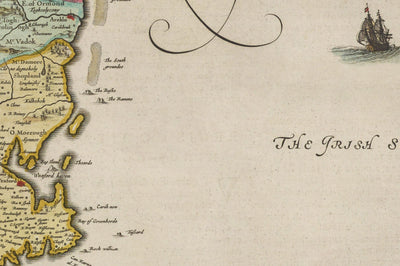 Old Map of Leinster, Ireland in 1665 by Joan Blaeu - County Dublin, Kilkenny, Meath, Drogheda Swords, Waterford, East Eire