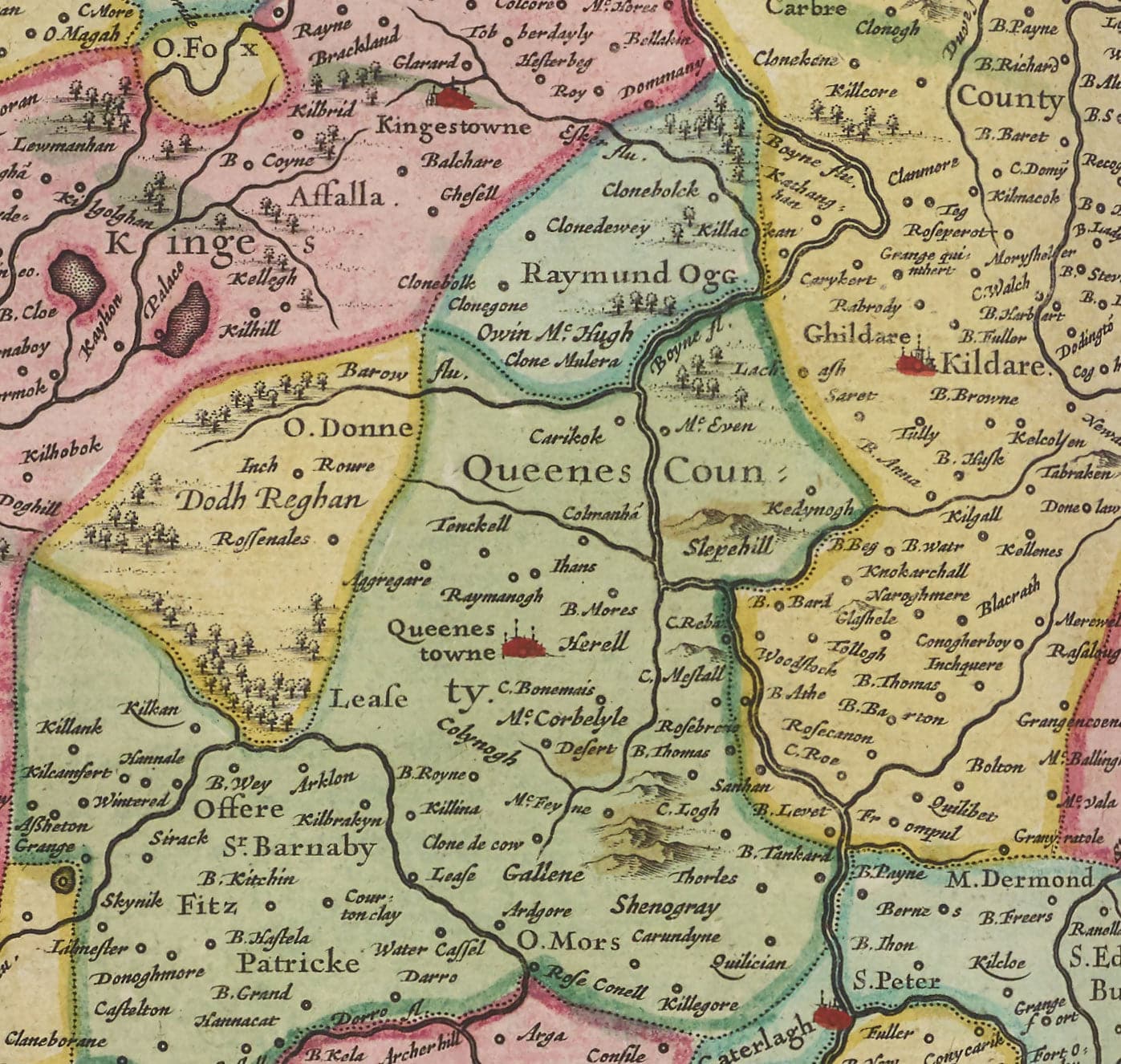 Old Map of Leinster, Ireland in 1665 by Joan Blaeu - County Dublin, Kilkenny, Meath, Drogheda Swords, Waterford, East Eire