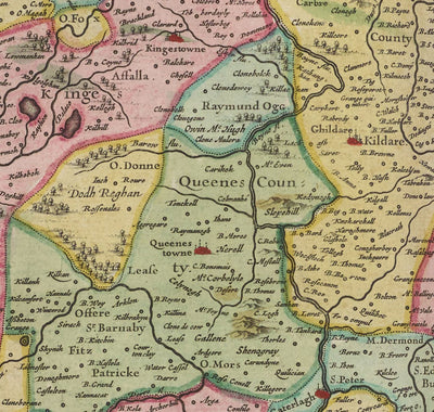 Old Map of Leinster, Ireland in 1665 by Joan Blaeu - County Dublin, Kilkenny, Meath, Drogheda Swords, Waterford, East Eire