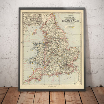 Old Rail Map of England and Wales, 1883: Letts&