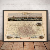 Vecchia mappa a colori di Liverpool di Tallis & Rapkin, 1851 - Docks, Mersey, Centro Città 