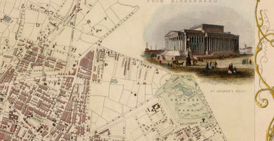 Alte Farbkarte von Liverpool von Tallis & Rapkin, 1851 - Docks, Mersey, Stadtzentrum 