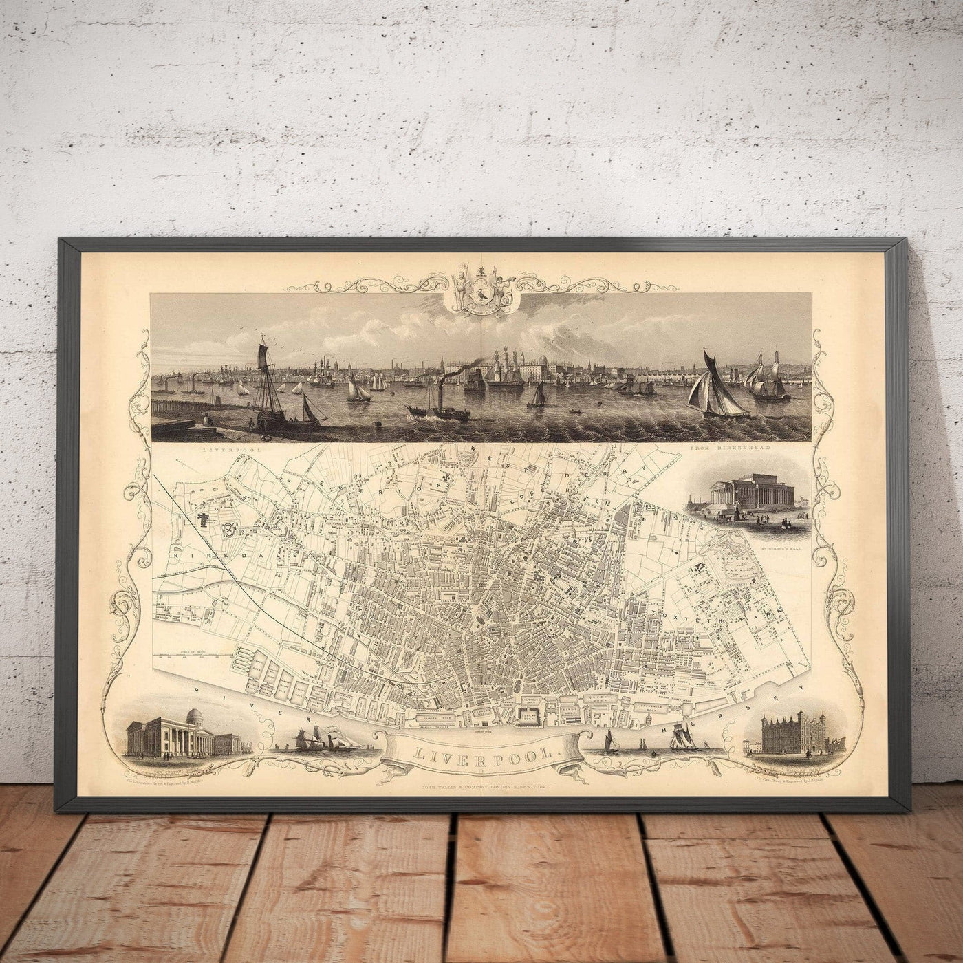 Old Monochrome Map of Liverpool by John Rapkin, 1851