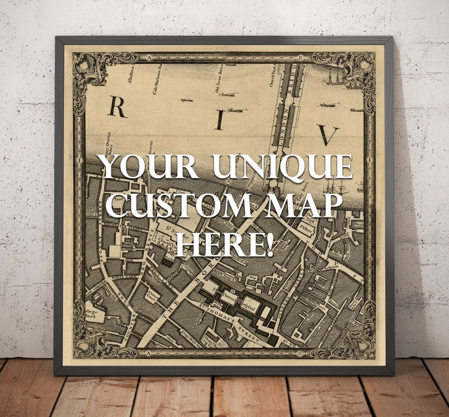 Carte ancienne personnalisée de Londres par John Rocque, 1746