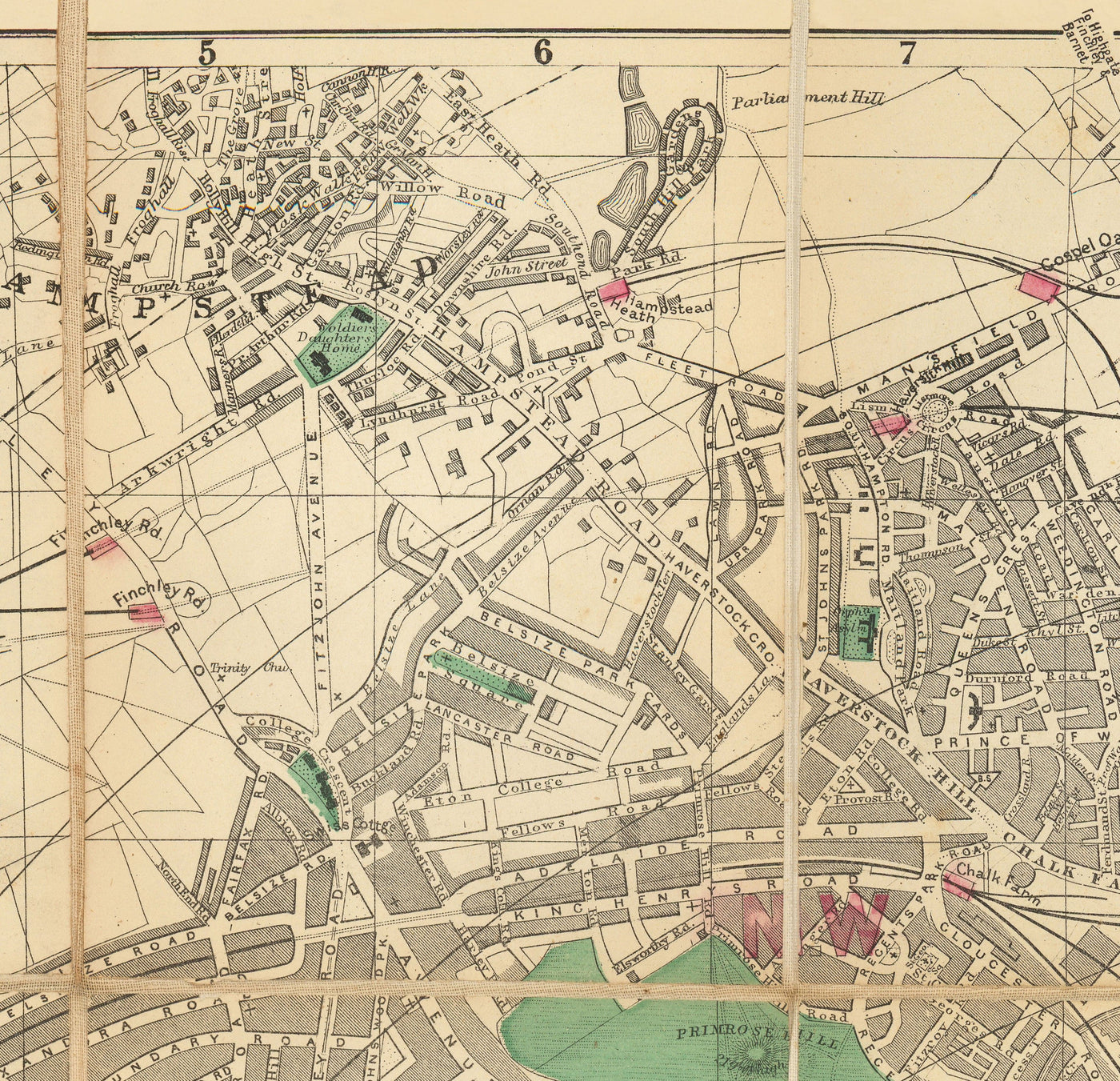 Big Old Map of London by Bacon, 1890 - Rare Folding Wall Chart of Victorian England