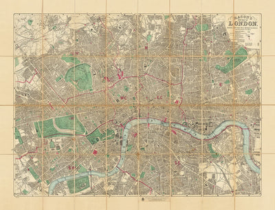 Big Old Map of London by Bacon, 1890 - Rare Folding Wall Chart of Victorian England
