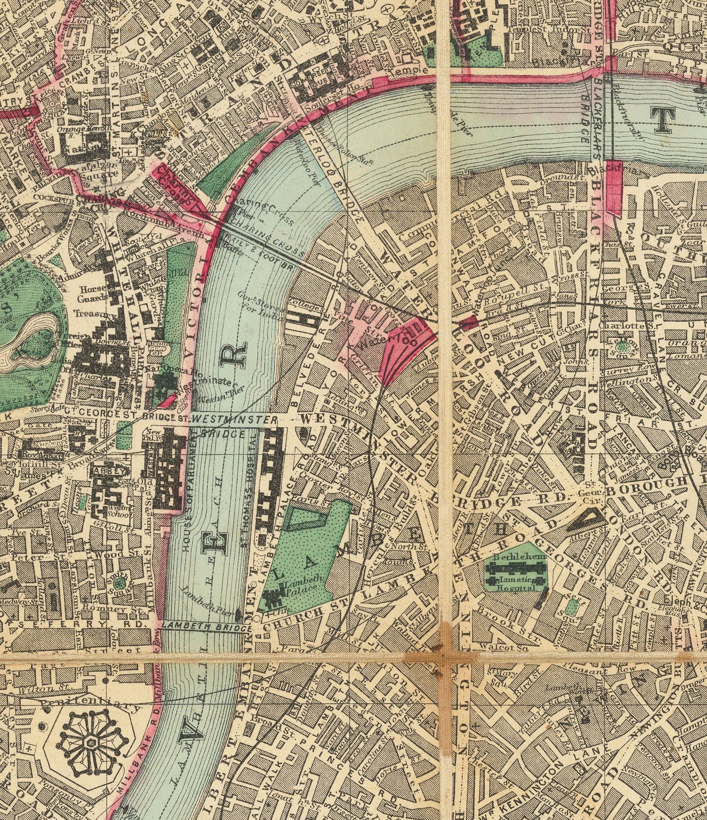 Big Old Map of London by Bacon, 1890 - Rare Folding Wall Chart of Victorian England