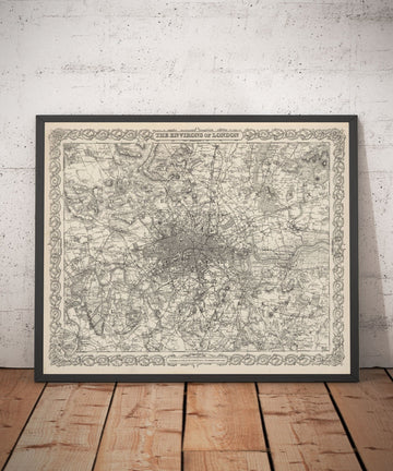 Alte Karte von London & Vororten, Umgebung von G.W. Colton, 1886 