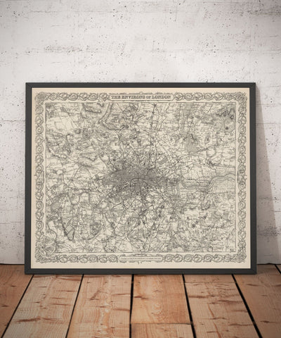 Old Map of London & Suburbs, Environs by G.W. Colton, 1886