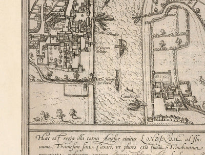 Very Old Map of London, 1572 by Georg Braun - City of London, Westminster, Southwark