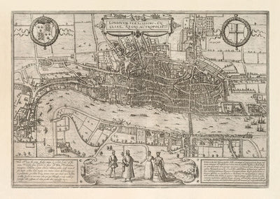 Very Old Map of London, 1572 by Georg Braun - City of London, Westminster, Southwark