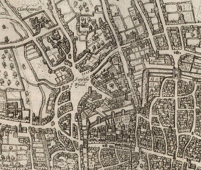 Very Old Map of London, 1572 by Georg Braun - City of London, Westminster, Southwark